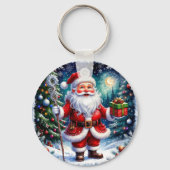 Kerstman met een geschenk in een magische kerst sleutelhanger (Achterkant)