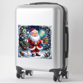 Kerstman met een geschenk in een magische kerst sticker (Koffer)