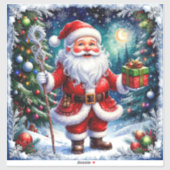 Kerstman met een geschenk in een magische kerst sticker (Vel)