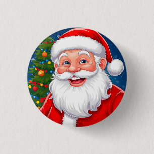 Kerstman met een glimlach en rode hoed ronde button 3,2 cm