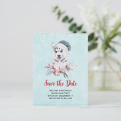 kerstman met een kerstman die de datum opslaat uitnodiging briefkaart (Staand voorkant)