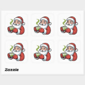Kerstman met een Matcha-drankje Kerstmis Vierkante Sticker (Vel)
