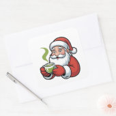Kerstman met een Matcha-drankje Kerstmis Vierkante Sticker (Envelop)