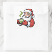 Kerstman met een Matcha-drankje Kerstmis Vierkante Sticker (Tas)