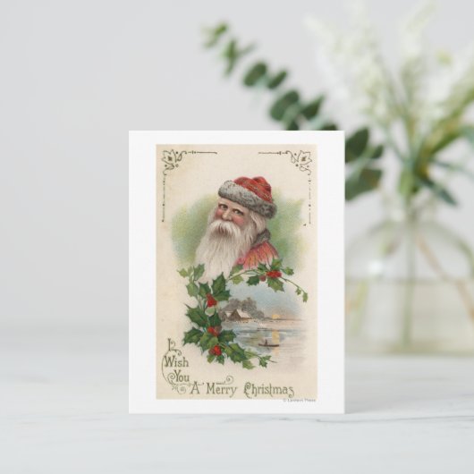 Kerstman met een meer Scene Feestdagenkaart (Staand voorkant)