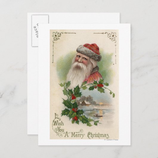 Kerstman met een meer Scene Feestdagenkaart (Voorkant / Achterkant)