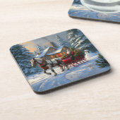 Kerstman met één paard Sleigh Bier Onderzetter (Linkerzijde)