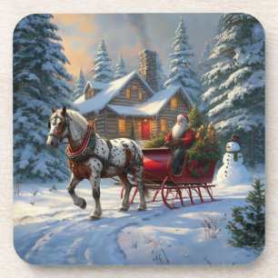 Kerstman met één paard Sleigh Bier Onderzetter