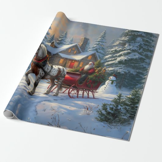 Kerstman met één paard Sleigh Cadeaupapier (Uitgerold)