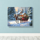 Kerstman met één paard Sleigh Canvas Afdruk (Insitu (Houten vloer))