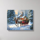 Kerstman met één paard Sleigh Canvas Afdruk (Voorkant)