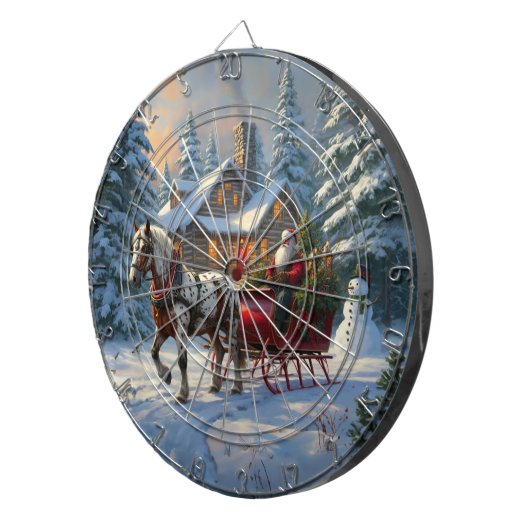 Kerstman met één paard Sleigh Dartbord (Voorkant Rechts)