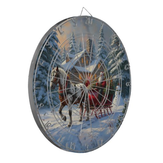 Kerstman met één paard Sleigh Dartbord (Voorkant Links)