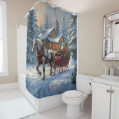 Kerstman met één paard Sleigh Douchegordijn (In situ)