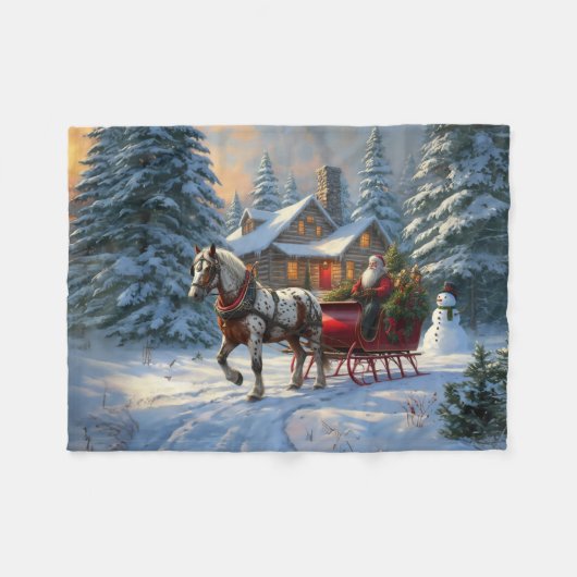 Kerstman met één paard Sleigh Fleece Deken (Voorkant (Horizontaal))