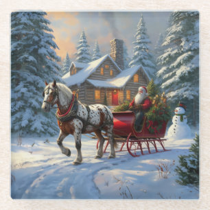 Kerstman met één paard Sleigh Glazen Onderzetter