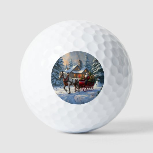 Kerstman met één paard Sleigh Golfballen (Voorkant)