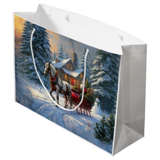 Kerstman met één paard Sleigh Groot Cadeauzakje (Achterkant Gekanteld)