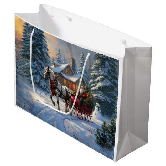 Kerstman met één paard Sleigh Groot Cadeauzakje (Voorkant Gekanteld)