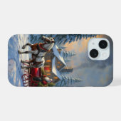 Kerstman met één paard Sleigh iPhone 15 Case (Achterkant horizontaal)