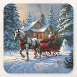 Kerstman met één paard Sleigh Kartonnen Onderzetters