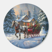 Kerstman met één paard Sleigh Magneet (Voorkant)