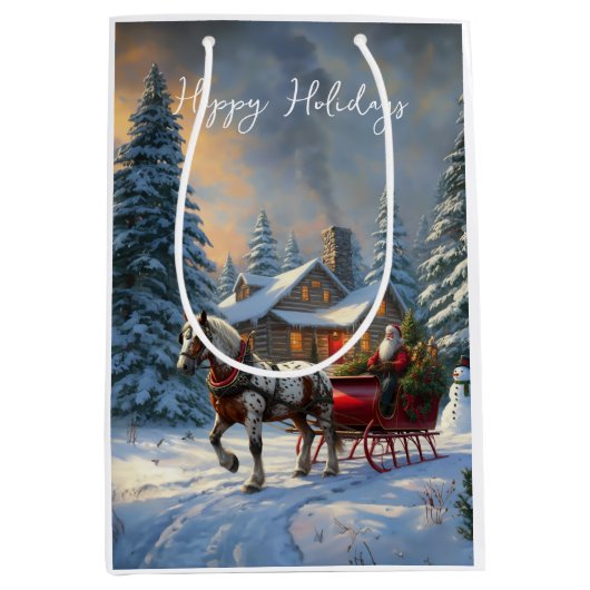 Kerstman met één paard Sleigh Medium Cadeauzakje (Voorkant)