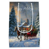 Kerstman met één paard Sleigh Medium Cadeauzakje (Achterkant)