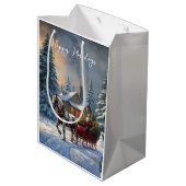 Kerstman met één paard Sleigh Medium Cadeauzakje (Achterkant Gekanteld)