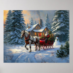 Kerstman met één paard Sleigh Poster