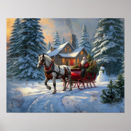 Kerstman met één paard Sleigh Poster (Voorkant)