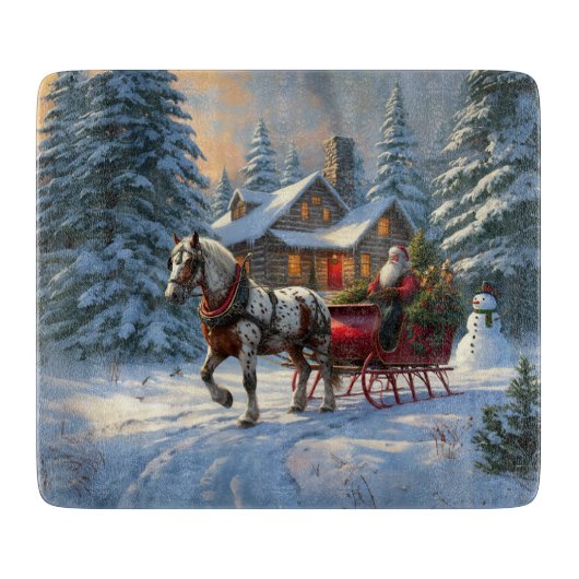 Kerstman met één paard Sleigh Snijplank (Voorkant)