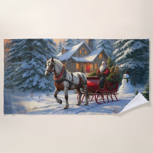 Kerstman met één paard Sleigh Strandlaken (Voorkant)