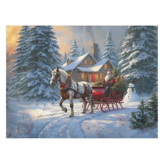 Kerstman met één paard Sleigh Tafelkleed (Voorkant (Horizontaal))