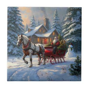 Kerstman met één paard Sleigh Tegeltje