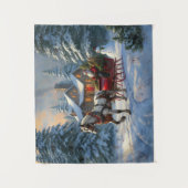 Kerstman met één paard Sleigh Wandkleed (Voorkant)