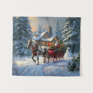 Kerstman met één paard Sleigh Wandkleed
