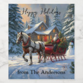 Kerstman met één paard Sleigh Wijn Etiket (Enkel label)