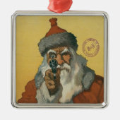  kerstman met een Pistool Metalen Ornament (Voorkant)