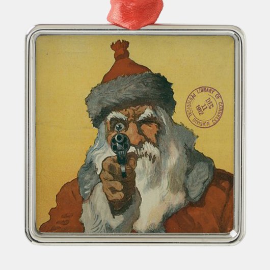  kerstman met een Pistool Metalen Ornament (Voorkant)