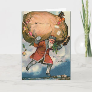 "Kerstman met een reusachtige zak van Speelgoed" Feestdagen Kaart