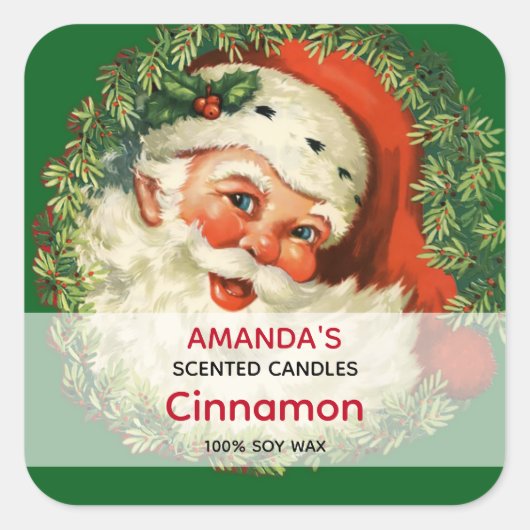 kerstman met een ringvormige kaars vierkante sticker (Voorkant)