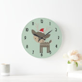 Kerstman met een rode kerstman met een hoge rek grote klok (Huis)