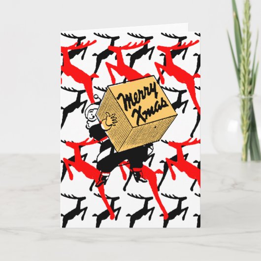 Kerstman met een Vrolijk Pakket van Kerstmis Feestdagen Kaart (Voorkant)