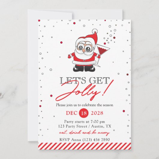 Kerstman met een wijnglas Fun Holiday Party Kaart (Voorkant)