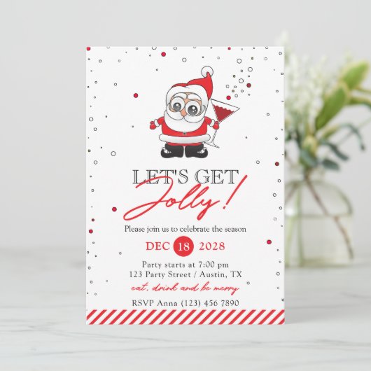 Kerstman met een wijnglas Fun Holiday Party Kaart (Staand voorkant)