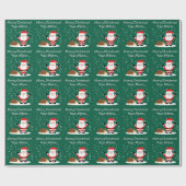 Kerstman met egel cartoon kinderkerstfeest cadeaupapier (Vlak)