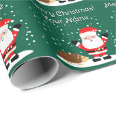 Kerstman met egel cartoon kinderkerstfeest cadeaupapier (Rol Hoek)