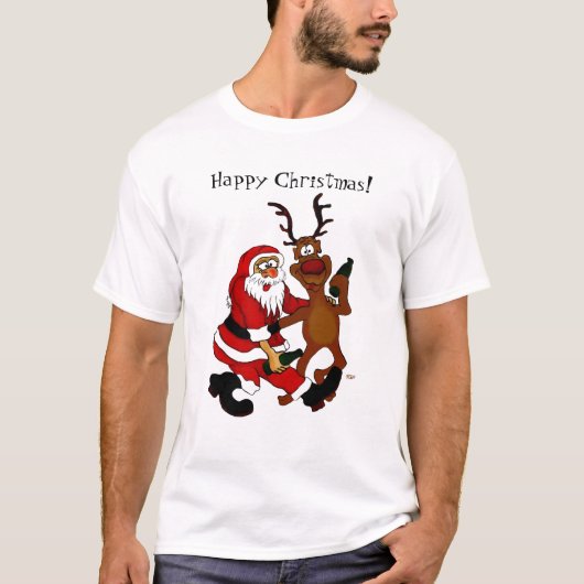 Kerstman met eland - Prettig Kerstfeest T-shirt (Voorkant)