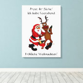 Kerstman met eland - proost stumpers! canvas afdruk (Insitu (Houten vloer))